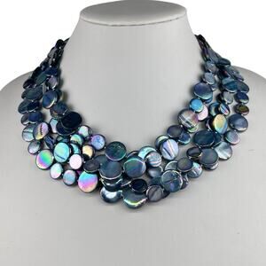 Sea Lily Blue Abalone Disc Statement Necklace 5 Strand 20"